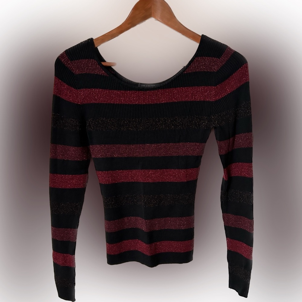 The Limited, Sweater, size small, red/black with metallic shimmer